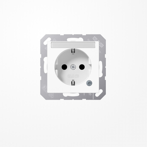 Jung A1520BFNAKOWW SCHUKO-Steckdose, 16 A 250 V ~, mit Funktionsanzeige, mit Schriftfeld, SAFETY+, Thermoplast, Serie AS/A, alpinweiß