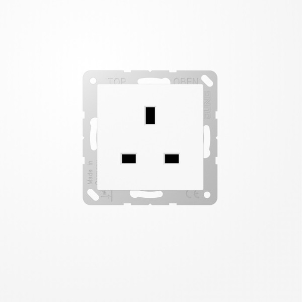 Jung A3521WW Steckdose, British Standard, 13 A 250 V ~, Schraubklemmen, mit Berührungsschutz, Duroplast, Serie AS/A, alpinweiß