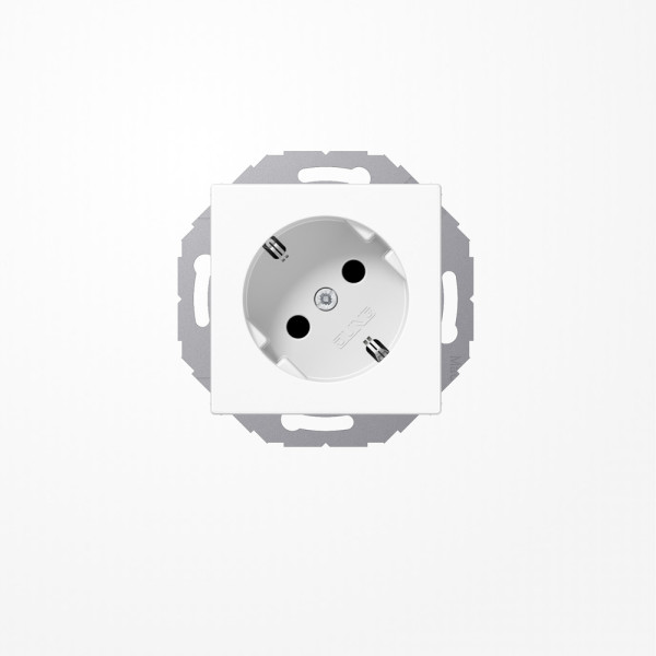Jung A520-45KIWW SCHUKO-Steckdose 45°, 16 A 250 V ~, SAFETY+, mit nicht geerdetem Tragring, Duroplast, Serie AS/A, alpinweiß