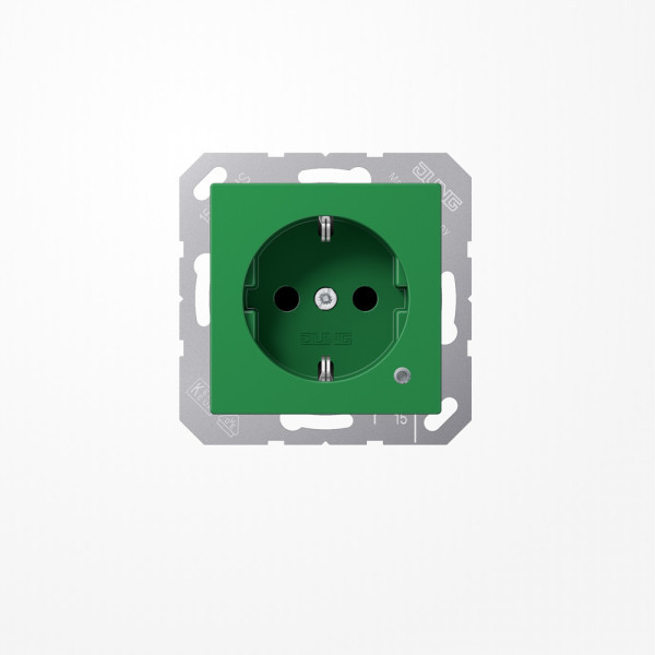 Jung ABA1520BFKOGN SCHUKO-Steckdose, 16 A 250 V ~, mit Funktionsanzeige, SAFETY+, Thermoplast antibakteriell, Serie AS/A, grün (für SV)