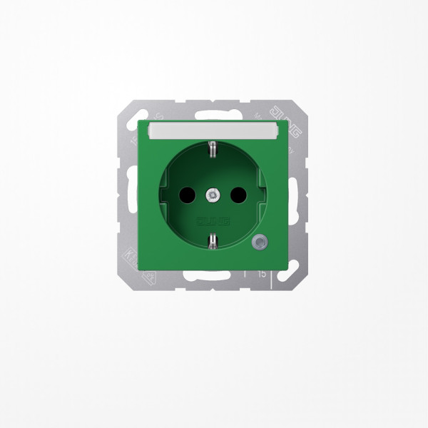 Jung ABA1520BFNAKOGN SCHUKO-Steckdose, 16 A 250 V ~, mit Funktionsanzeige, mit Schriftfeld, SAFETY+, Thermoplast antibakteriell, Serie AS, grün (für SV)
