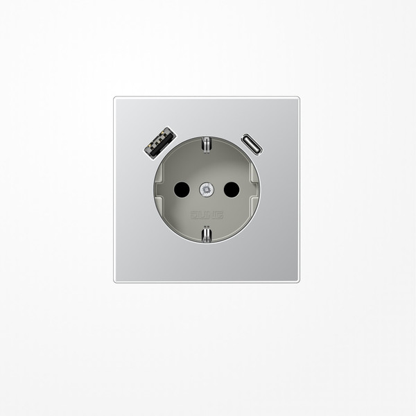 Jung AL1520-15CA SCHUKO-Steckdose 16 A 250 V ~, mit USB-Ladegerät 1xTyp A + 1xTyp C, SAFETY+, Serie LS, Aluminium