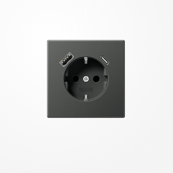Jung AL1520-15CAAN SCHUKO-Steckdose 16 A 250 V ~, mit USB-Ladegerät 1xTyp A + 1xTyp C, SAFETY+, Serie LS, anthrazit