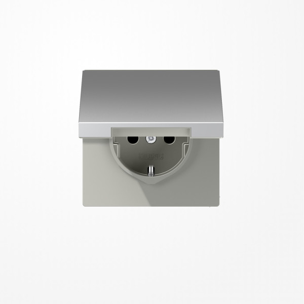 Jung AL1520KIKL SCHUKO-Steckdose, 16 A 250 V ~, SAFETY+, Klappdeckel, Serie LS, Aluminium