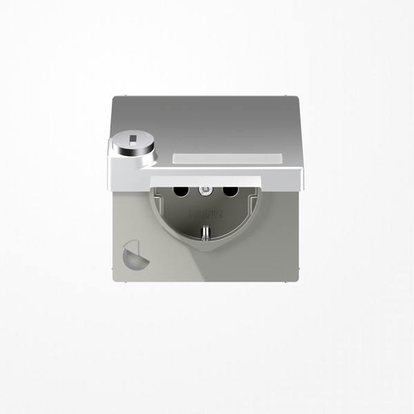 Jung AL1520NAKLSL SCHUKO-Steckdose, 16 A 250 V ~, mit Schriftfeld, SAFETY+, Klappdeckel, mit Sicherheitsschloss, Thermoplast lackiert, Serie LS, Aluminium