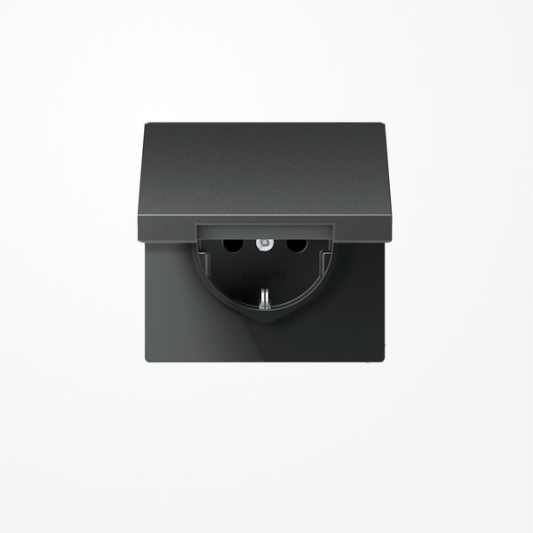 Jung AL1521KLAN SCHUKO-Steckdose, 16 A 250 V ~, Schraubklemmen, Klappdeckel, Aluminium lackiert, Serie LS, anthrazit