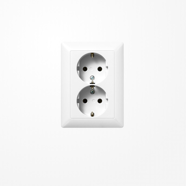 Jung AS5022UWW SCHUKO-Zweifach-Steckdose, 16 A 250 V ~, Schraubklemmen, Duroplast, Serie AS, alpinweiß