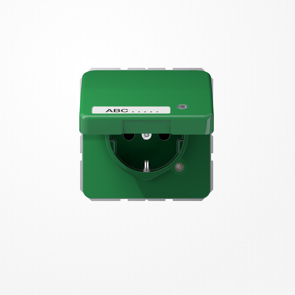 Jung CD1520NAKLKOGN SCHUKO-Steckdose, 16 A 250 V ~, mit Funktionsanzeige, mit Schriftfeld, SAFETY+, Klappdeckel, Thermoplast, Serie CD, grün (für SV)