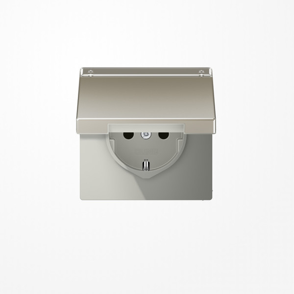 Jung ES1520NAKL SCHUKO-Steckdose, 16 A 250 V ~, mit Schriftfeld, SAFETY+, Klappdeckel, Serie LS, Edelstahl