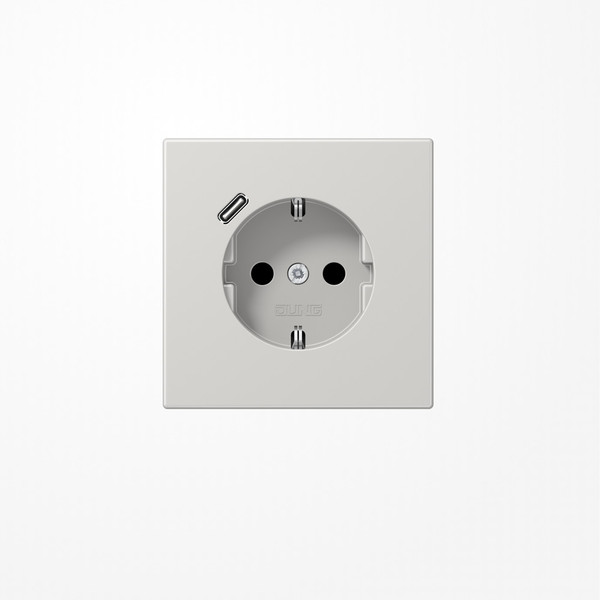 Jung LS1520-18CLG SCHUKO-Steckdose 16 A, mit USB-Ladegerät 1xTyp C, SAFETY+, Serie LS, lichtgrau