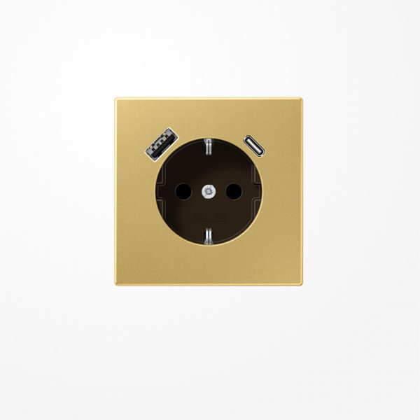 Jung ME1520-15CAC SCHUKO-Steckdose 16 A 250 V ~, mit USB-Ladegerät 1xTyp A + 1xTyp C, SAFETY+, Serie LS, Messing classic