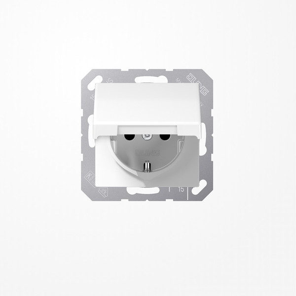 Jung SPAS1520KIKLWW SCHUKO-Steckdose, 16 A 250 V ~, SAFETY+, Klappdeckel, Duroplast antimikrobiell, Serie AS, alpinweiß