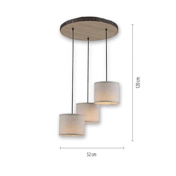 JUST LIGHT BARK Deckenleuchte E27 max. 40W 3-fach Holzdekor 11236-79