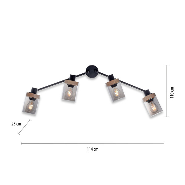 JUST LIGHT PASQUAL Deckenleuchte E27 max.160W 4-fach schwarz 11313-18