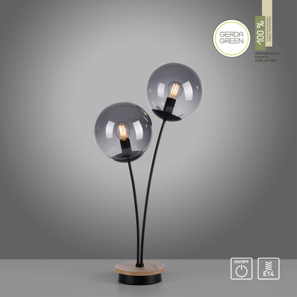 JUST LIGHT GERDA WIDOW Tischleuchte E14 max.50W 2-fach Holz-natur 11390-79