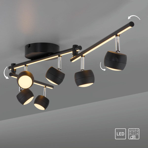 JUST LIGHT JARIK LED Deckenleuchte Warmweiss 16W 7-fach schwarz 11403-18