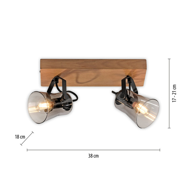 JUST LIGHT GERDA LANGSTRÖM Deckenleuchte E14 max. 20W 2-fach Holz-natur 11448-79