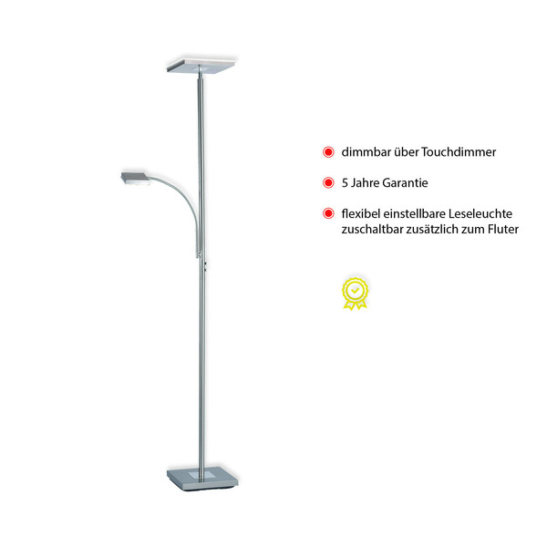 JUST LIGHT HANS LED Stehleuchte Warmweiss Dimmbar 25,5W 2-fach stahl 11710-55
