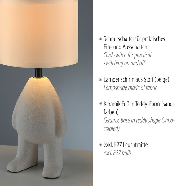 JUST LIGHT TED Tischleuchte E27 max. 25W sand 14191-39