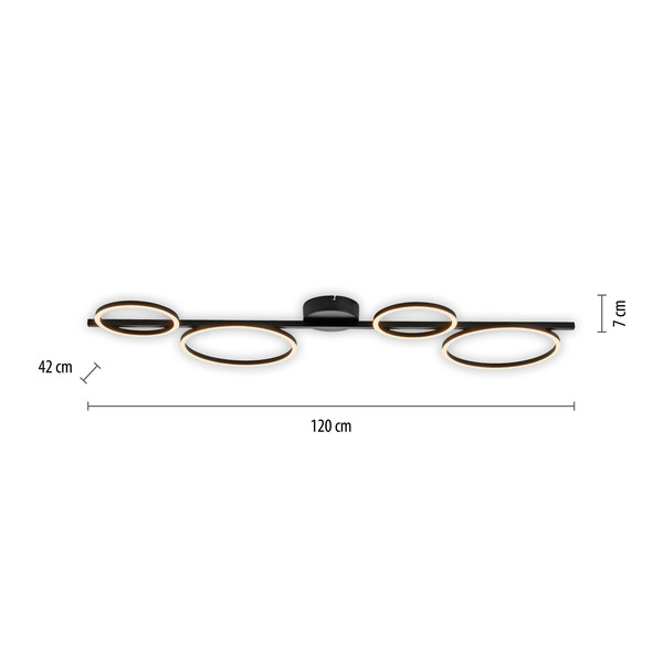 JUST LIGHT MINI RITUS LED Deckenleuchte Warmweiss Dimmbar 36W schwarz 14211-18