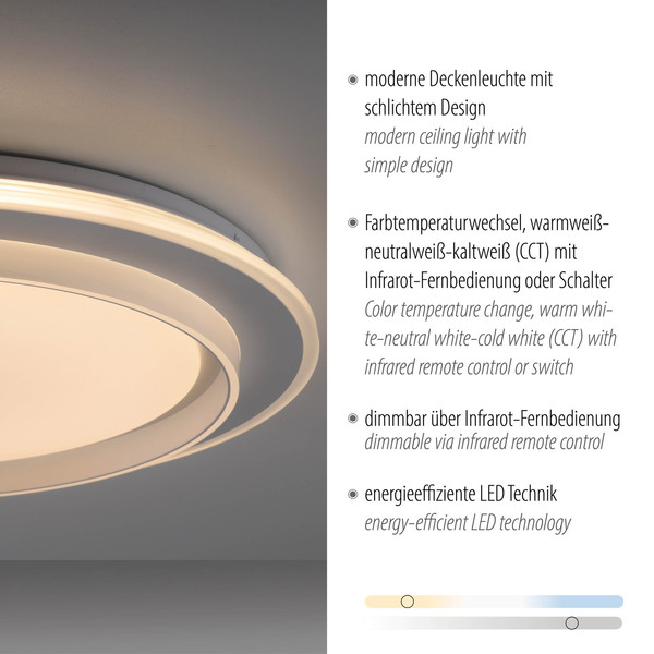 JUST LIGHT LAGO LED Deckenleuchte CCT Dimmbar 34W weiss 14297-16