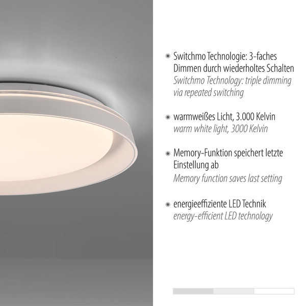 JUST LIGHT SATI LED Deckenleuchte Warmweiss Dimmbar 19,5W weiss 14368-16