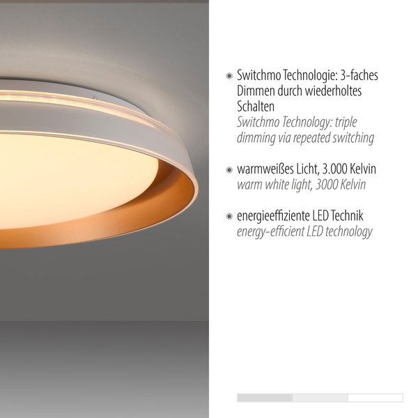 JUST LIGHT SATI LED Deckenleuchte Warmweiss Dimmbar 19,5W messingmatt 14368-60