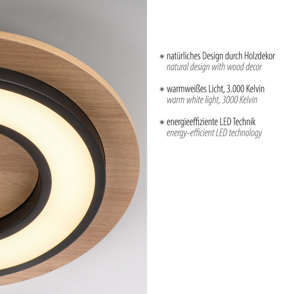JUST LIGHT TOLA LED Deckenleuchte Warmweiss 16W schwarz 14560-18