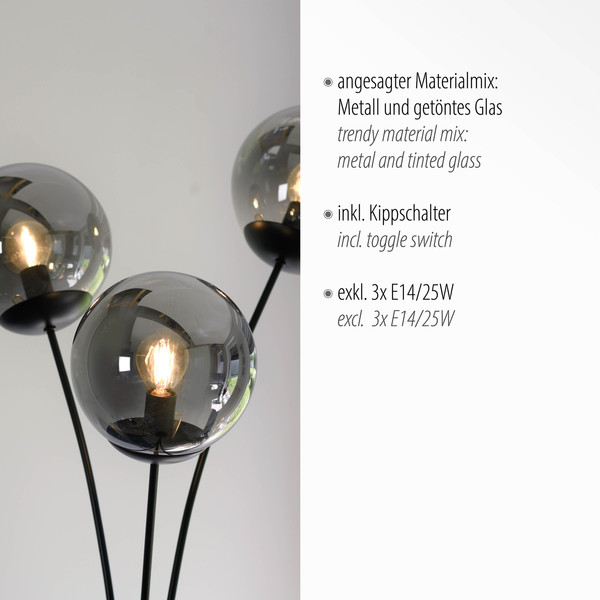 JUST LIGHT BIG WIDOW Stehleuchte E14 max. 25W 3-fach schwarz 14603-18
