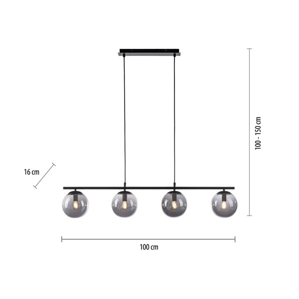 JUST LIGHT BIG WIDOW Pendelleuchte E14 max. 25W 4-fach schwarz 14604-18