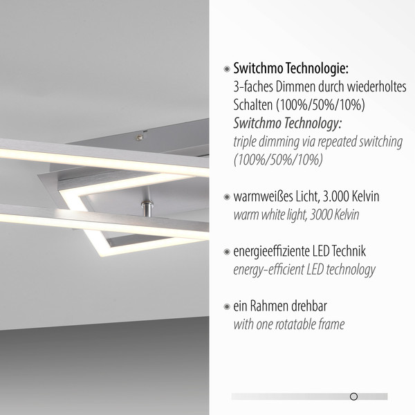JUST LIGHT IVEN LED Deckenleuchte Warmweiss Dimmbar 36W stahl 14691-55