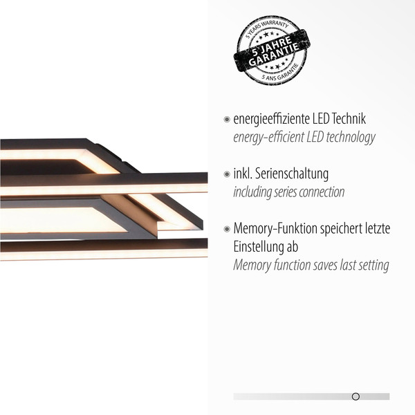 JUST LIGHT ASMIN LED Deckenleuchte Warmweiss 45W schwarz 14694-18