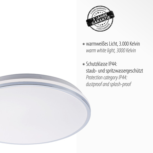 JUST LIGHT ISABELL LED Deckenleuchte Warmweiss 22W chrom IP44 14844-17
