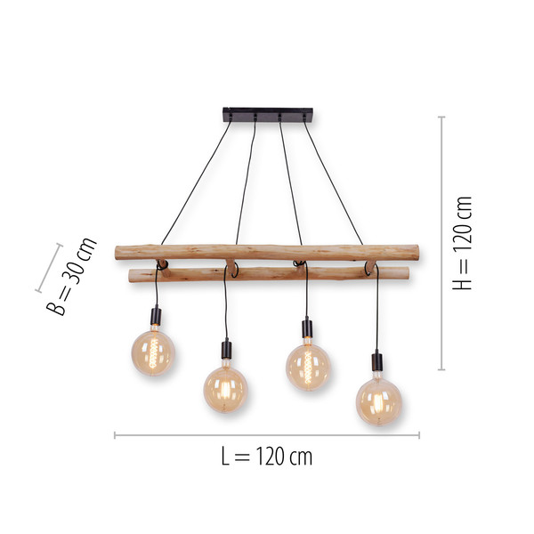 JUST LIGHT EDGAR Pendelleuchte E27 max. 60W 4-fach schwarz 15025-18
