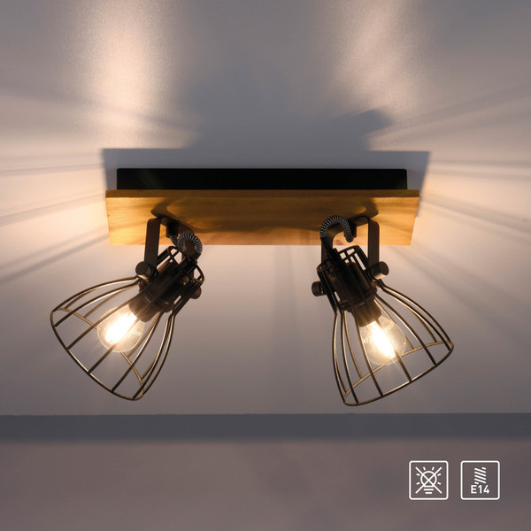 JUST LIGHT TARO Deckenleuchte E14 max. 10W 2-fach schwarz 15118-18