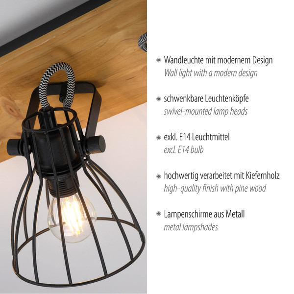 JUST LIGHT TARO Deckenleuchte E14 max. 10W 3-fach schwarz 15119-18
