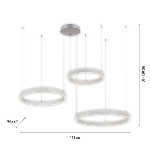 JUST LIGHT LILLUTI LED Pendelleuchte Warmweiss Dimmbar 52W 2-fach stahl 15156-55