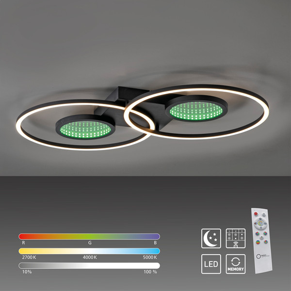 JUST LIGHT TUNEL LED Deckenleuchte CCT Dimmbar 35,8W 2-fach schwarz 15160-18