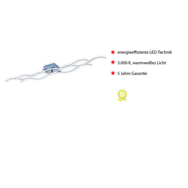 JUST LIGHT WAVE LED Deckenleuchte Warmweiss 29,5W 3-fach stahl 15167-55