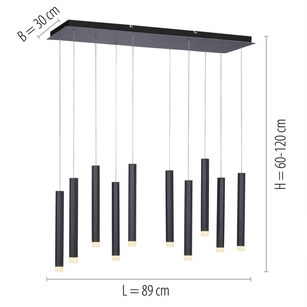 JUST LIGHT BRUNO LED Pendelleuchte Warmweiss 48W 10-fach schwarz 15206-18
