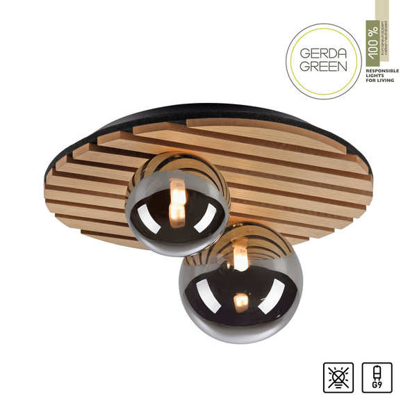 JUST LIGHT GERDA STIKA Deckenleuchte G9 max. 5W 2-fach Holz-natur 15208-79