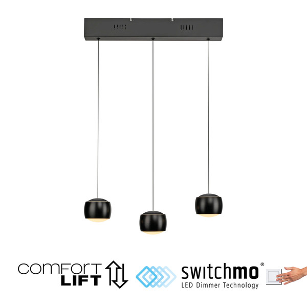 JUST LIGHT BALLINI LED Pendelleuchte Warmweiss Dimmbar 15,6W 3-fach schwarz 15261-18