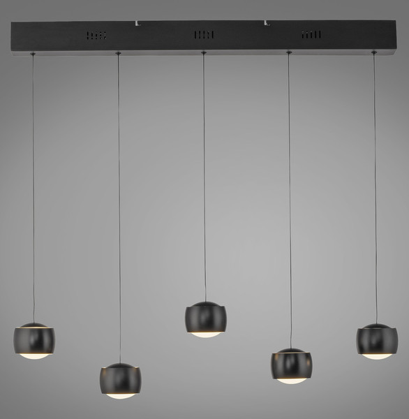 JUST LIGHT BALLINI LED Pendelleuchte Warmweiss Dimmbar 26W 5-fach schwarz 15262-18