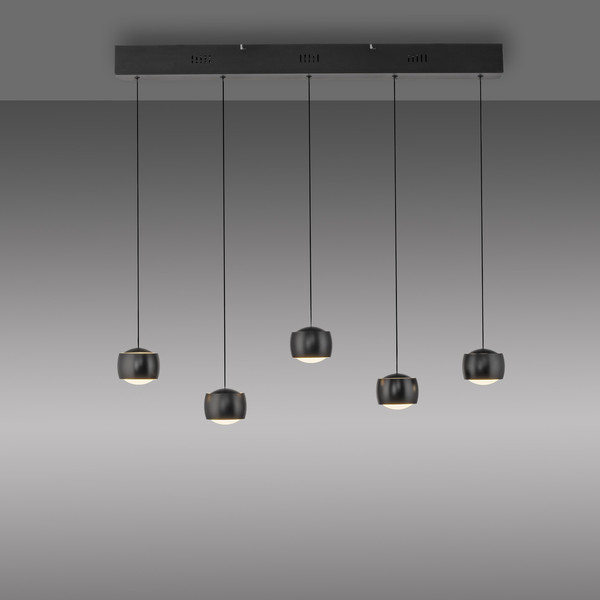 JUST LIGHT BALLINI LED Pendelleuchte Warmweiss Dimmbar 26W 5-fach schwarz 15262-18