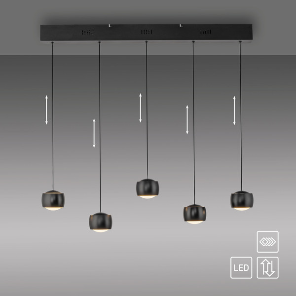JUST LIGHT BALLINI LED Pendelleuchte Warmweiss Dimmbar 26W 5-fach schwarz 15262-18