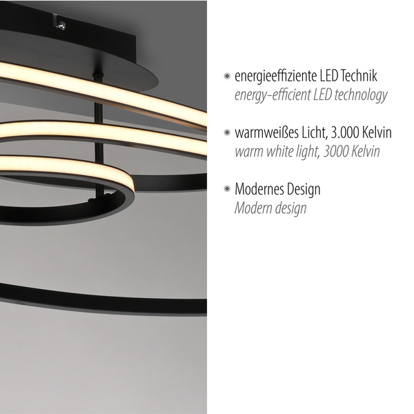 JUST LIGHT LUMACA LED Deckenleuchte Warmweiss 33W schwarz 15321-18