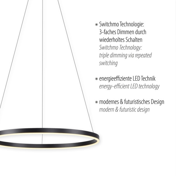 JUST LIGHT RITUS LED Pendelleuchte Warmweiss Dimmbar 28W anthrazit 15394-13