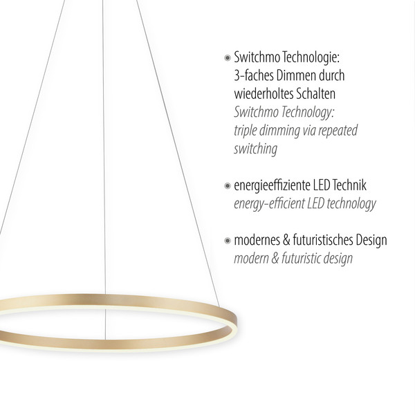 JUST LIGHT RITUS LED Pendelleuchte Warmweiss Dimmbar 28W messingmatt 15394-60