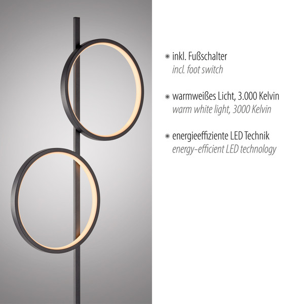 JUST LIGHT MINI RITUS LED Stehleuchte Warmweiss 21W 2-fach schwarz 15396-18