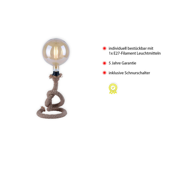 JUST LIGHT ROPE Tischleuchte E27 max. 15W schwarz 15480-18